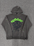 Grey/Green Sp5der Hoodie