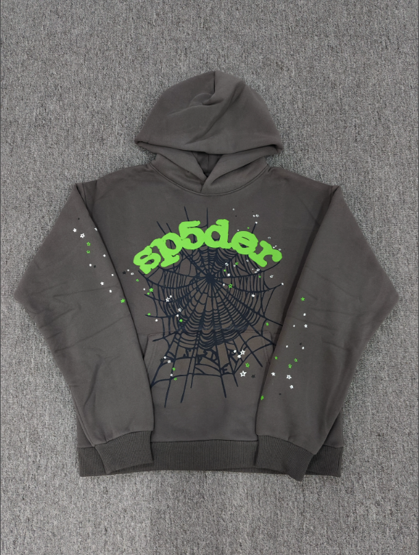 Grey/Green Sp5der Hoodie