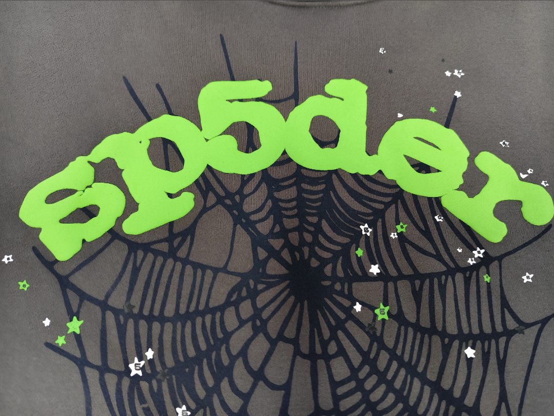 Grey/Green Sp5der Hoodie