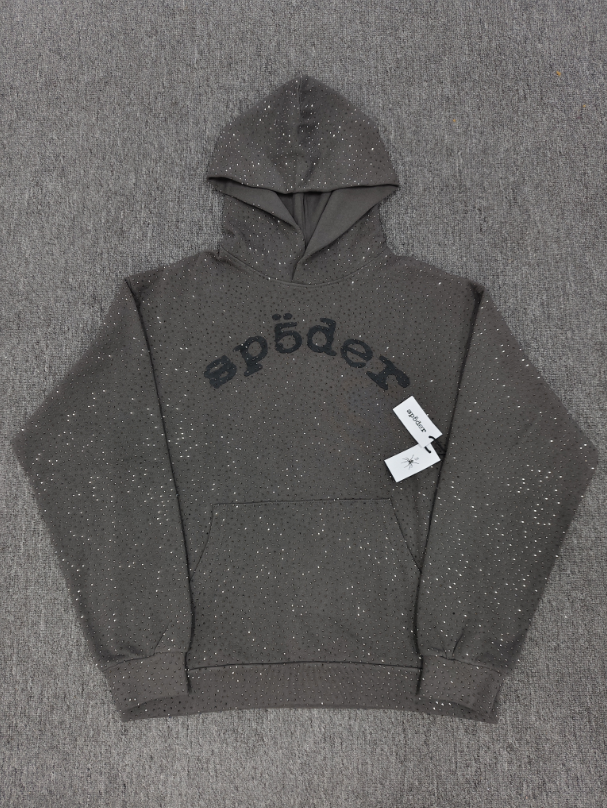Grey/Black Rhinestone Sp5der Hoodie