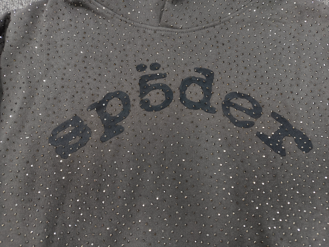 Grey/Black Rhinestone Sp5der Hoodie