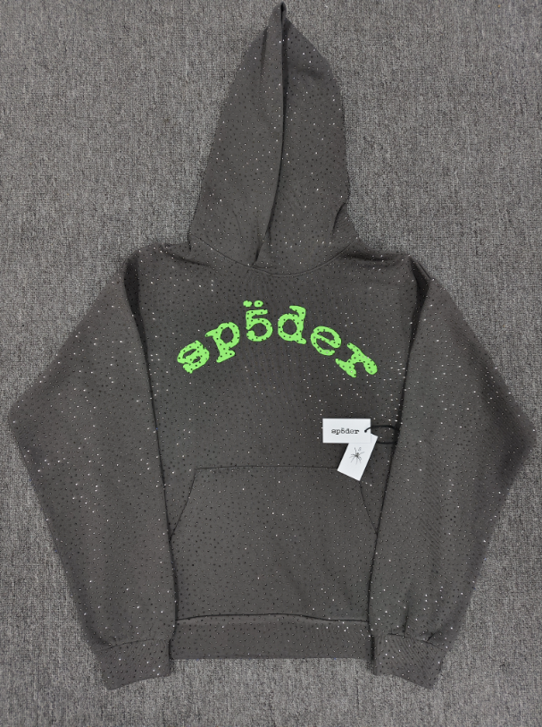Grey/Green Rhinestone Sp5der Hoodie
