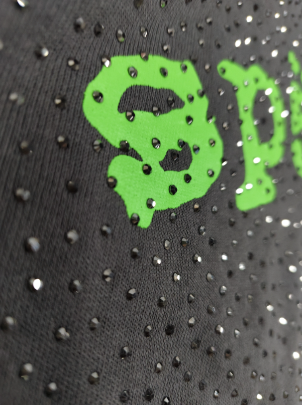 Grey/Green Rhinestone Sp5der Hoodie