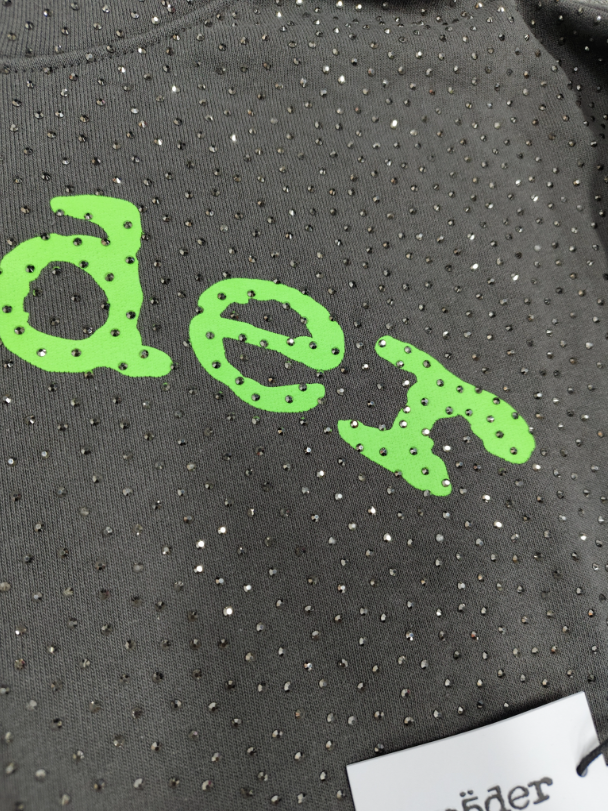 Grey/Green Rhinestone Sp5der Hoodie