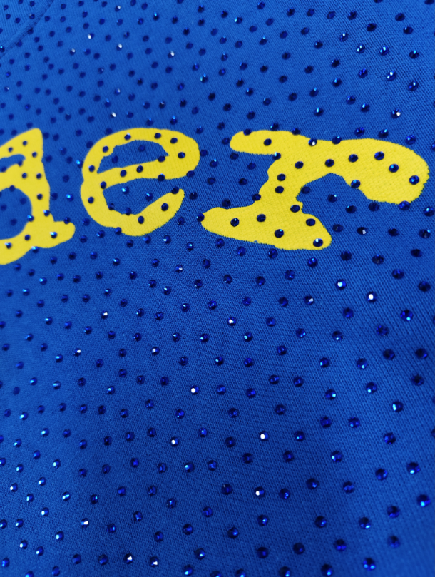 Blue/Yellow Rhinestone Sp5der Hoodie