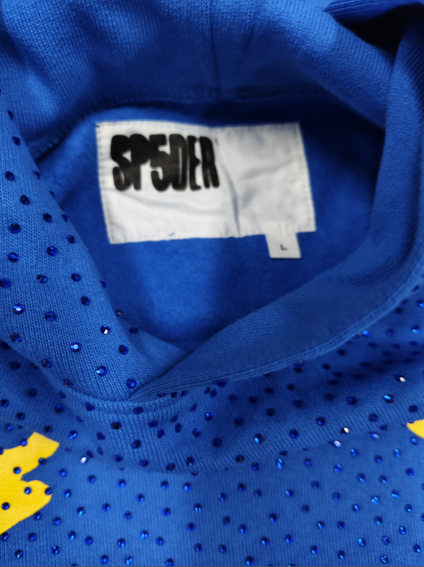 Blue/Yellow Rhinestone Sp5der Hoodie