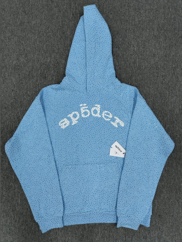 Light Blue Rhinestone Sp5der Hoodie