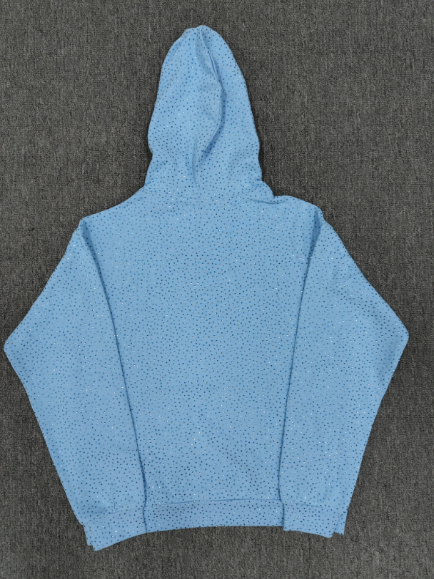 Light Blue Rhinestone Sp5der Hoodie