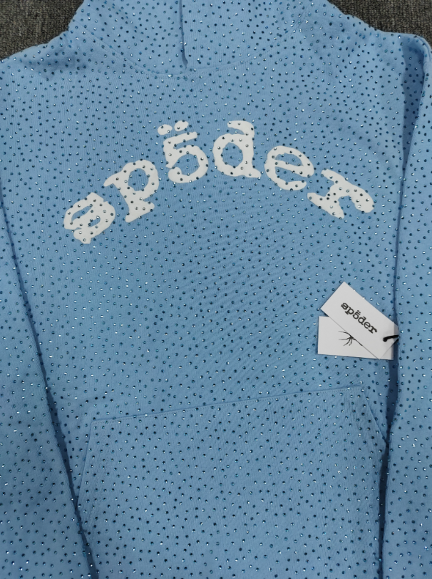 Light Blue Rhinestone Sp5der Hoodie