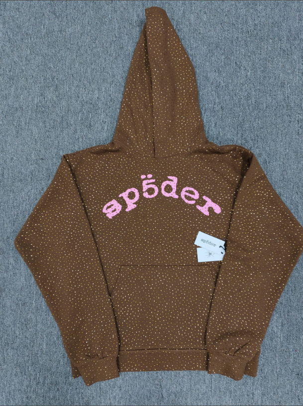 Brown/Pink Rhinestone Sp5der Hoodie