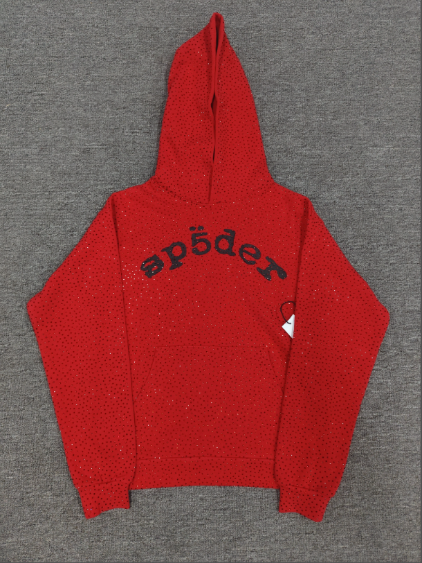 Red/Black Rhinestone Sp5der Hoodie
