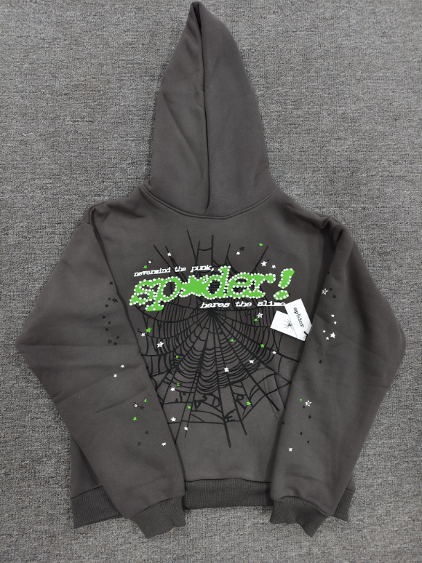 Grey / Green Go Web Sp5der Hoodie
