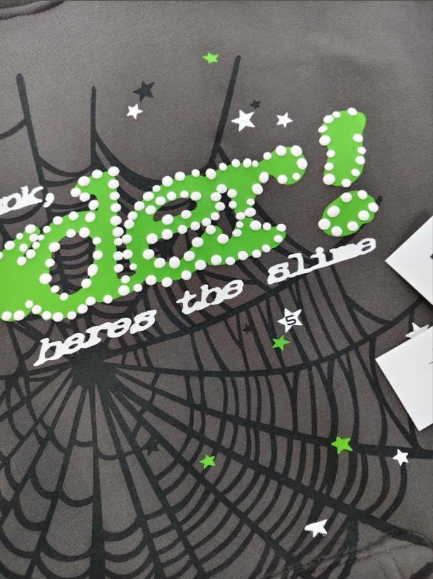 Grey / Green Go Web Sp5der Hoodie