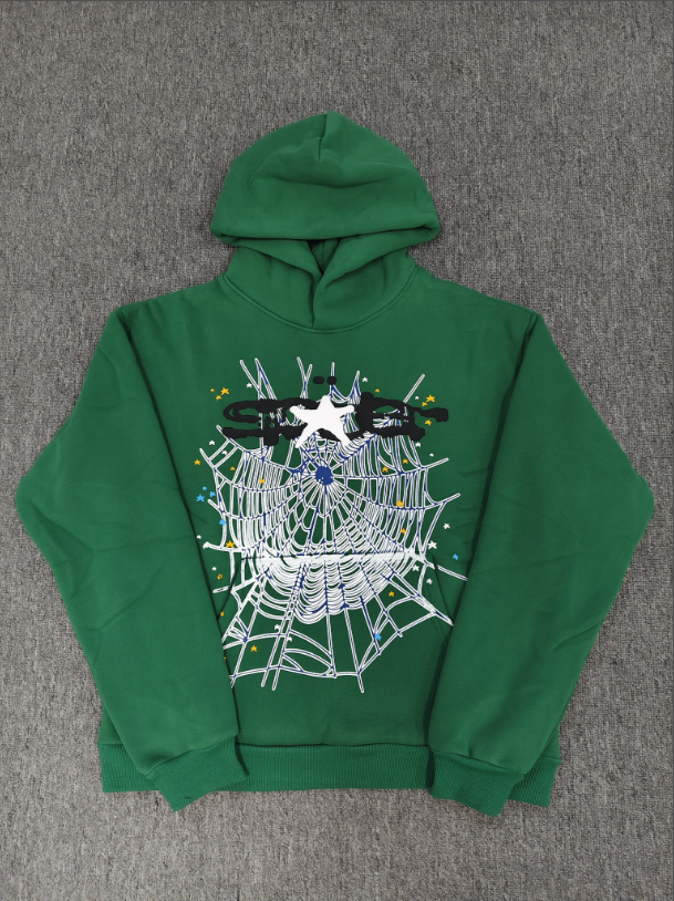 Green / Black Go Web Sp5der Hoodie