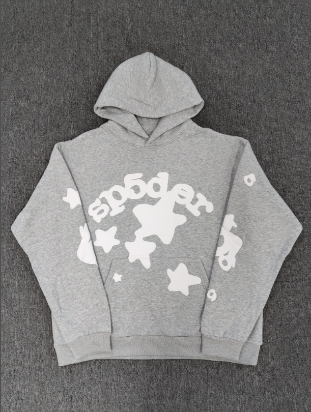 Grey / White Star Sp5der Hoodie