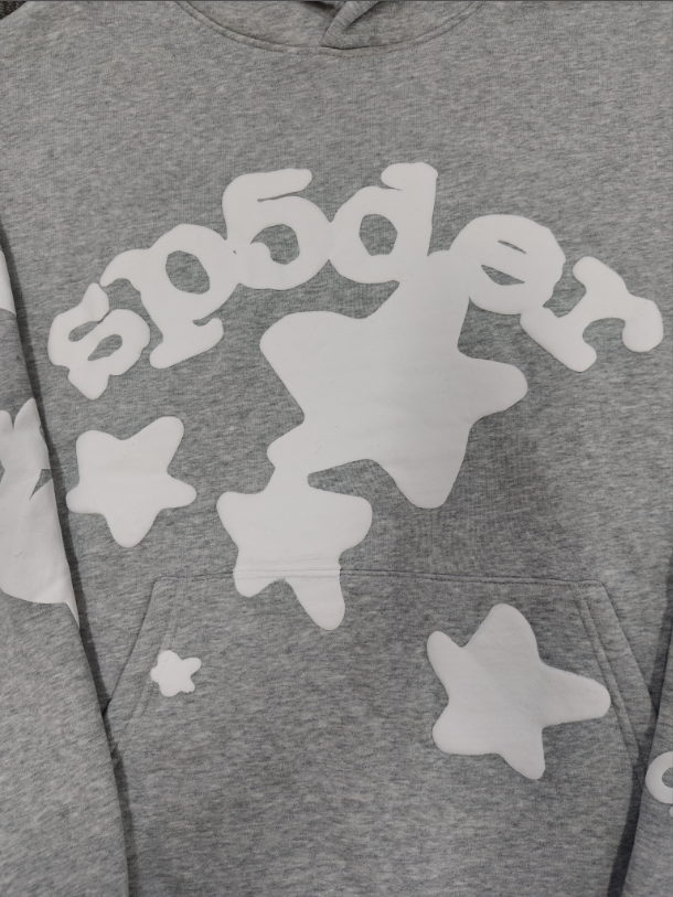 Grey / White Star Sp5der Hoodie