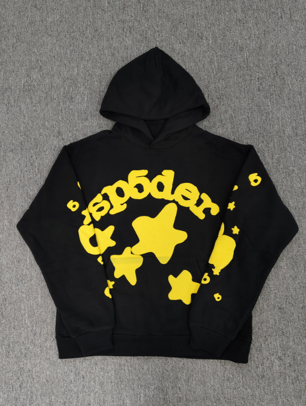 Black / Yellow Star Sp5der Hoodie