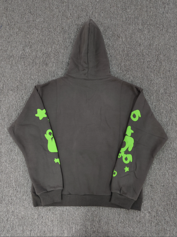 Grey / Green Star Sp5der Hoodie
