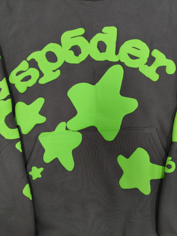 Grey / Green Star Sp5der Hoodie