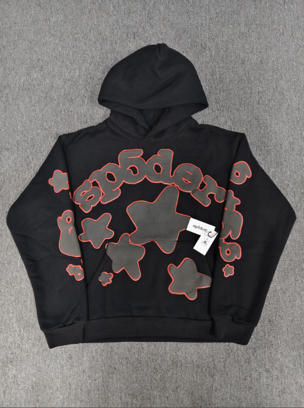 Black / Grey / Red Star Sp5der Hoodie