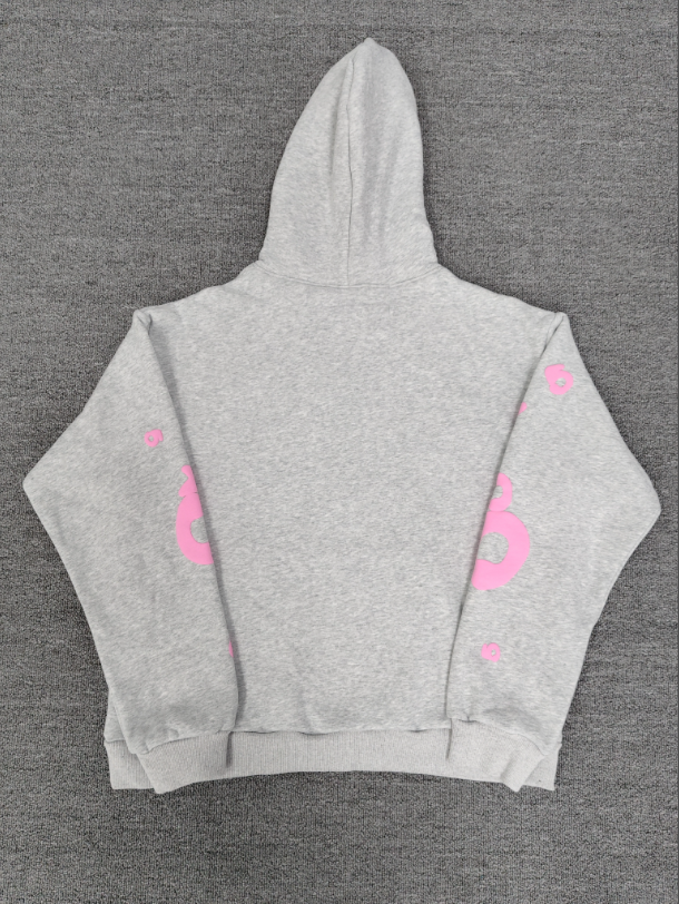 Grey / Pink Star Sp5der Hoodie