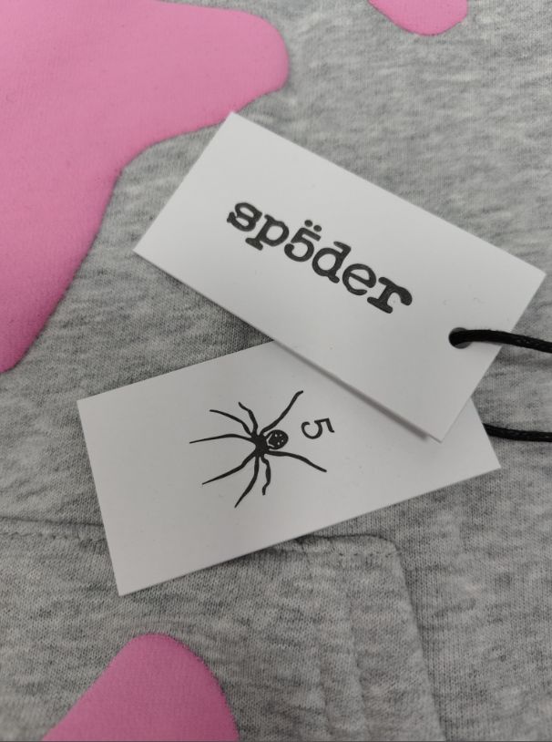 Grey / Pink Star Sp5der Hoodie