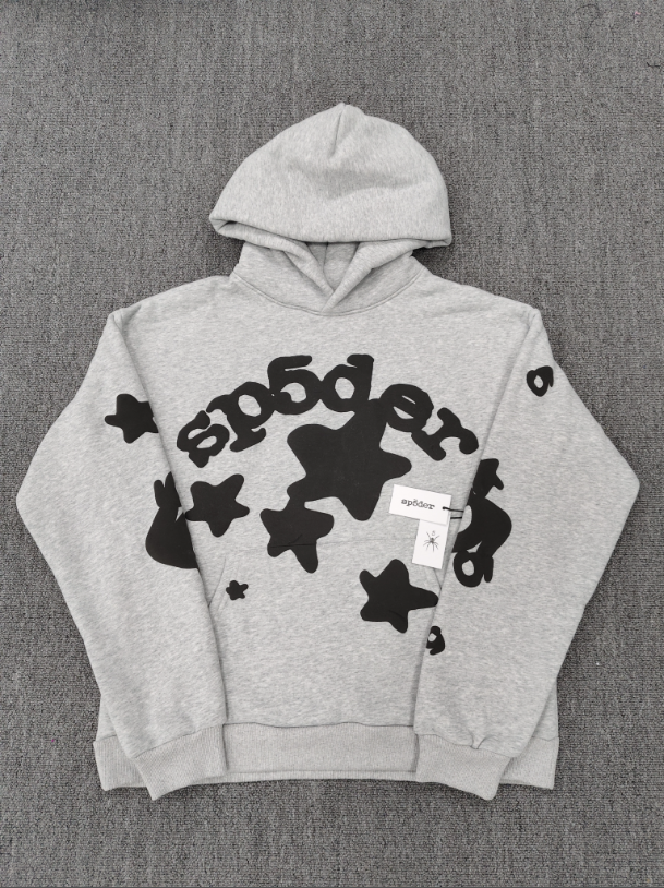 Grey / Black Star Sp5der Hoodie