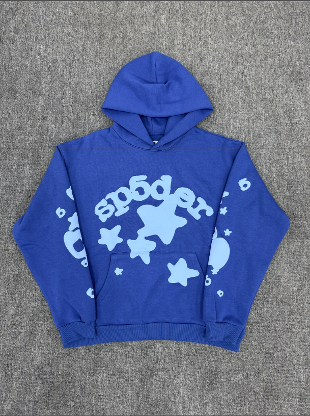 Blue / Light Blue Star Sp5der Hoodie
