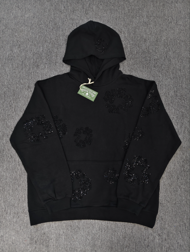 Black / Black Crystals Denim Tears Hoodie