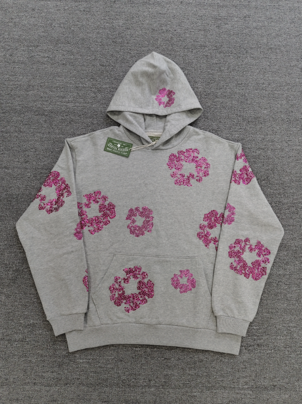 Grey / Pink Crystals Denim Tears Hoodie