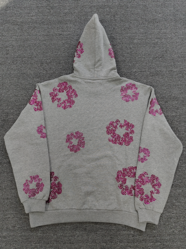 Grey / Pink Crystals Denim Tears Hoodie