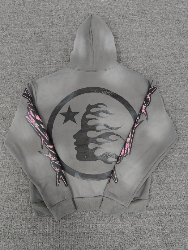 Grey / Pink Hellstar El3c Hoodie