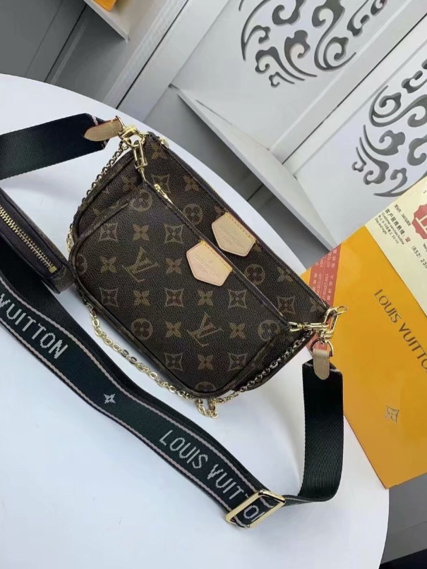 44818 LV Purse Black & Salmon Pink Strap