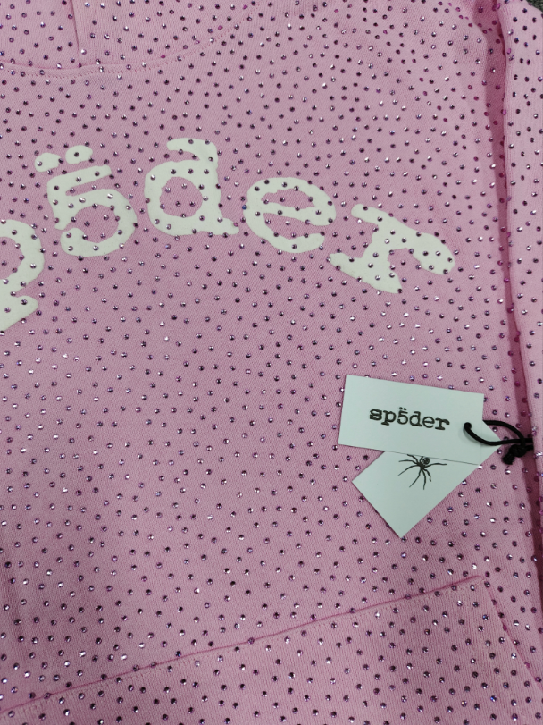 Light Pink Rhinestone Sp5der Hoodie