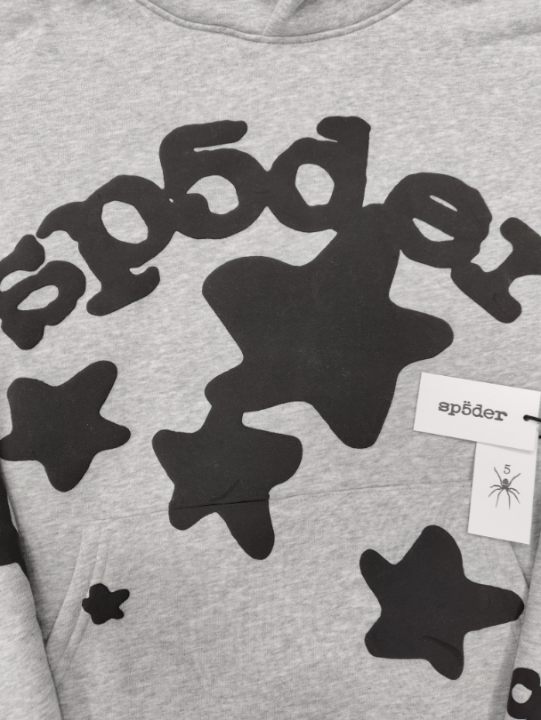 Grey / Black Star Sp5der Hoodie